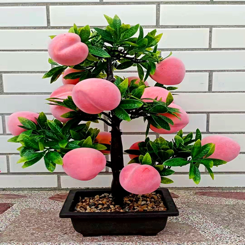 超大号仿真桃子树招财树绿植盆景塑料假花苹果石榴果树客厅摆件