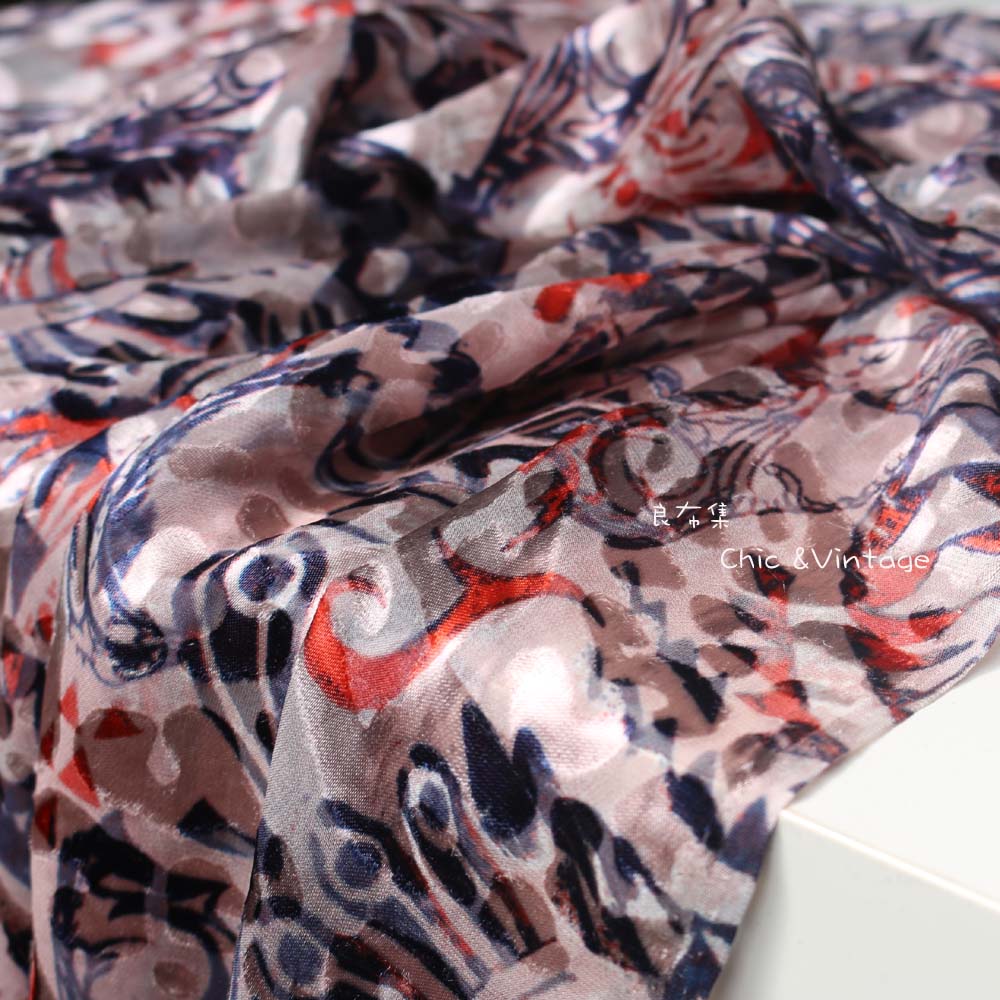 良布集韩国进口大牌印花真丝绒烂花绡布料衬衫旗袍连衣裙服装面料
