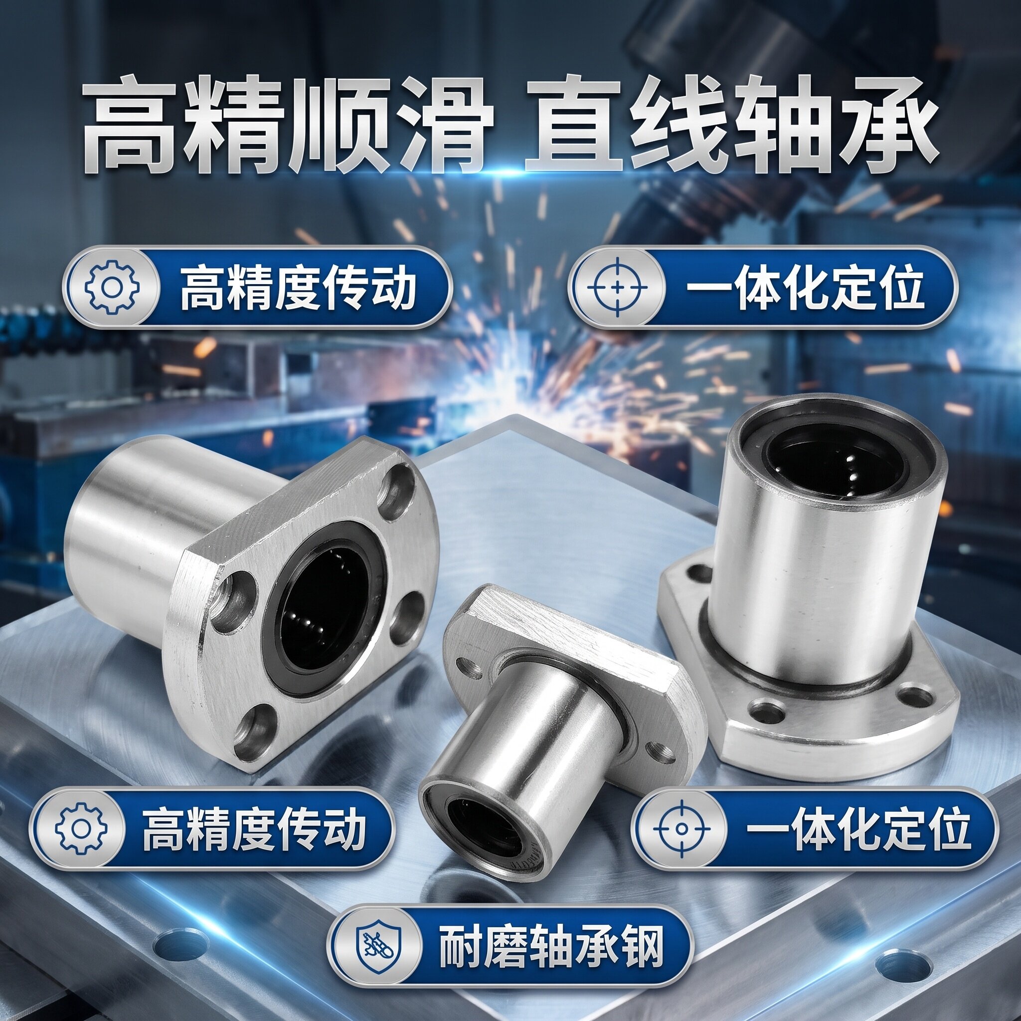 镀镍耐磨直线双切边法兰轴承