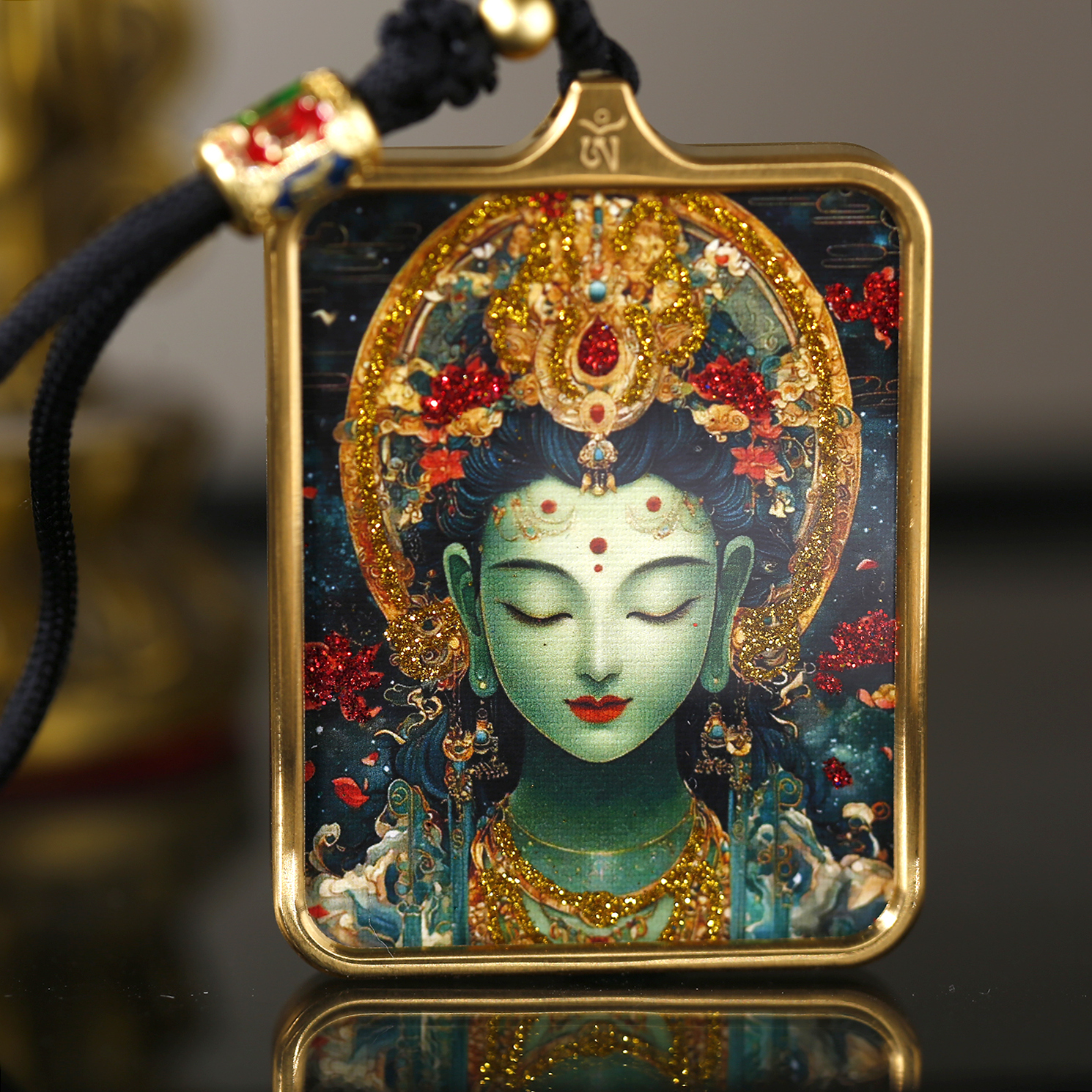 九华山洒净绿度母护身符随身佛像吊坠符吊坠唐卡助力项链挂绳挂件