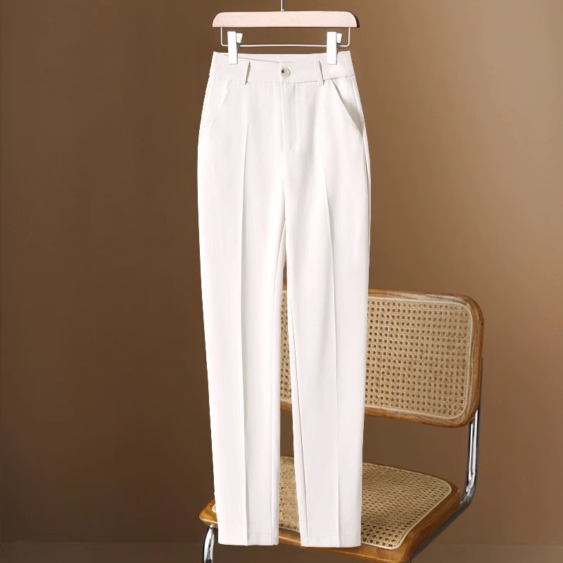 冰丝哈伦裤女夏季薄款白色西装裤高腰直筒裤显瘦垂感九分烟管裤子
