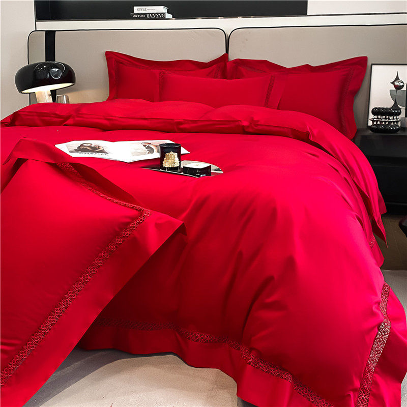 140支新疆长绒棉婚庆四件套大红简约纯棉喜被结婚房嫁礼床上用品