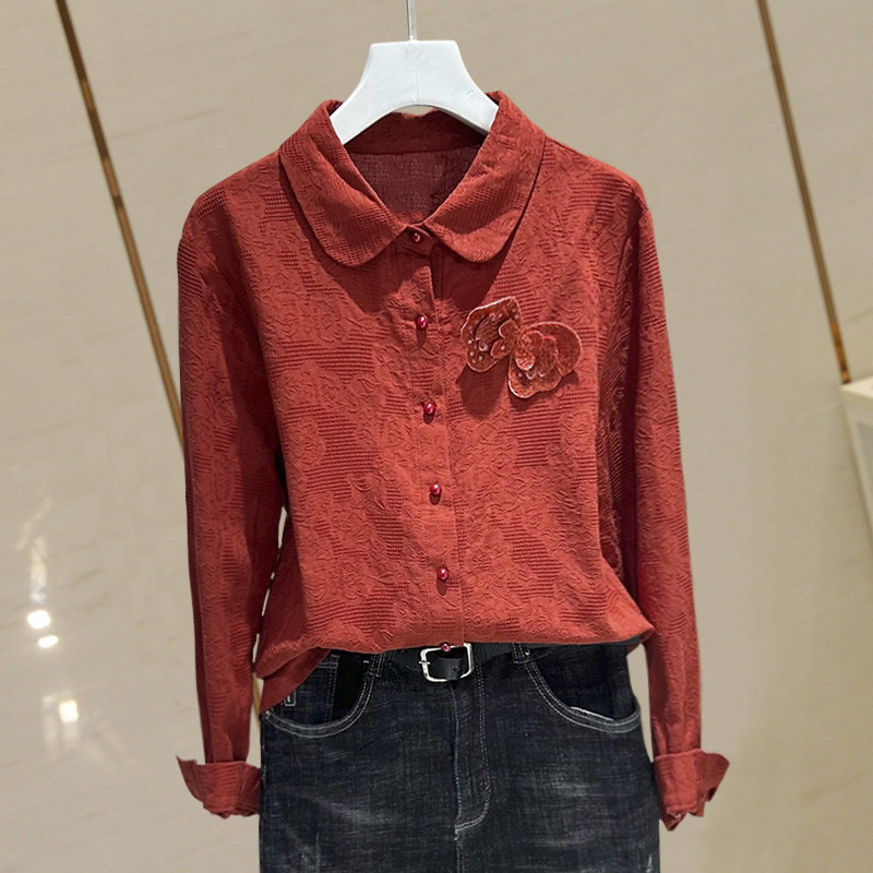 2026春季新款棉衬衫女长袖蝴蝶结设计感打底小衫百搭polo领上衣