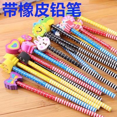 卡通带橡皮擦木质学习奖品铅笔