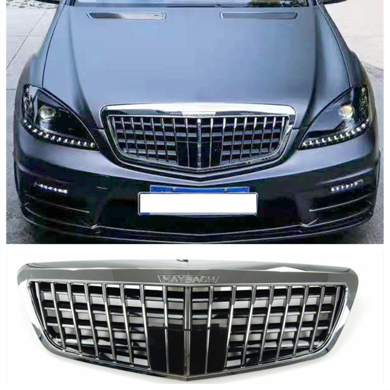 适用奔驰S级W221 S350LS400LS500LS600L改装竖条迈巴赫中网前格栅