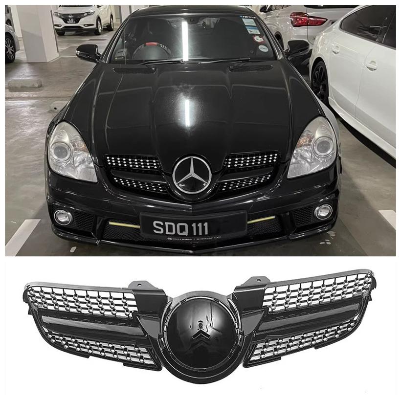 适用08-10款奔驰R171 SLK200/260/350改装满天星中网钻石进气格栅