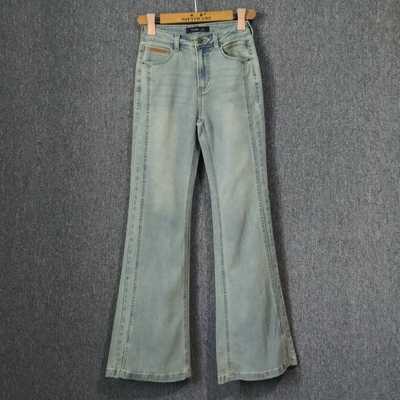 高腰弹力牛仔裤显瘦微喇直筒长裤