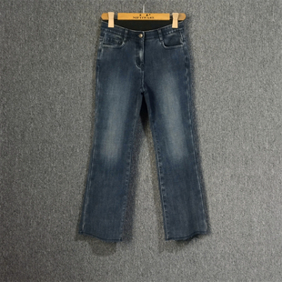 外贸韩单冬季加绒加厚牛仔裤修身显瘦微喇直筒裤九分靴裤棉裤女裤