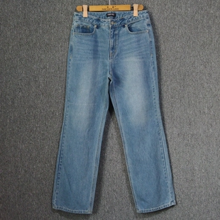 阔腿裤 高个长裤 耐磨瑕疵处理 棉质厚实垂感直筒裤 外贸女高腰牛仔裤