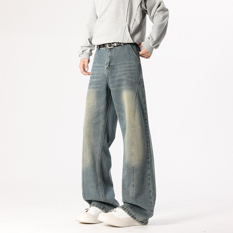 新款秋冬男款牛仔裤美式休闲深度微喇显瘦修身拼接设计弯刀裤,男装,牛仔裤,淘宝优惠券,粉丝福利购,淘宝优惠卷