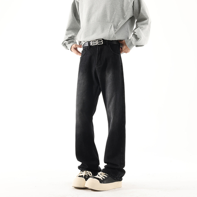 男款高街裤子牛仔裤日美式微喇显瘦直筒修身日式韩流复古港风美式