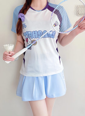 羽毛球服女生Hellokitty短袖T恤运动速干透气上衣收腰球衣训练服