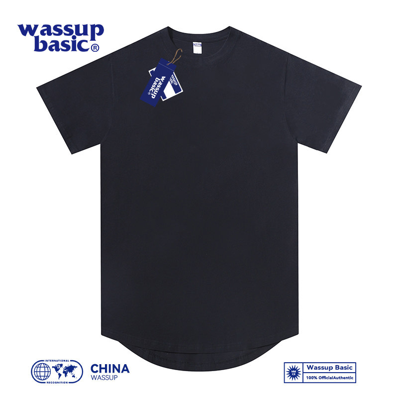 wassup 240g重磅纯棉圆弧下摆加长款潮牌纯色短袖男女T恤打底TEE