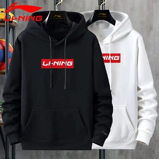 新款 加厚 针织套头衫 李宁连帽卫衣男2022冬季 加绒情侣潮流长袖 帽衫
