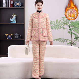 中年妈妈加绒小棉衣裤子2025新款中老年女装冬装外套棉服套装