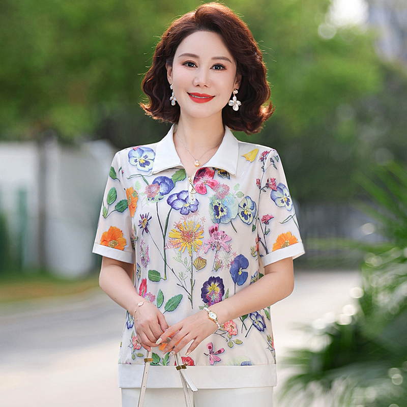 妈妈夏装短袖时尚中年女装t恤中老年夏季上衣女2025新款洋气小衫