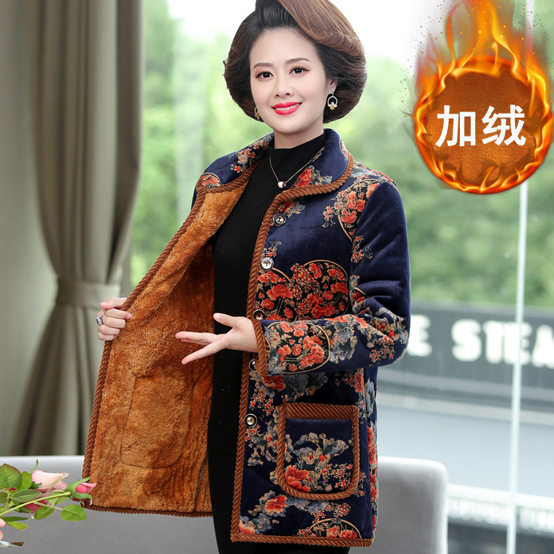 千丝鹿中老年女装棉衣妈妈装棉服中长款中年冬装外套棉袄加绒加厚