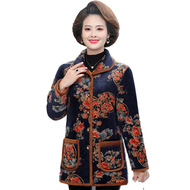 千丝鹿中老年女装棉衣妈妈装棉服中长款中年冬装外套棉袄加绒加厚