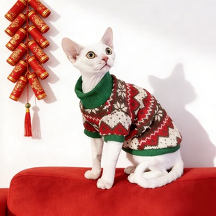 冬装猫衣服新年2026新款枫叶可爱风冬季过年防掉毛服饰德文阿比用