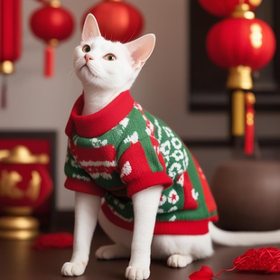 猫咪衣服新年秋冬季保暖加绒蛇年马甲蓝猫阿比德文猫圣诞猫衣服