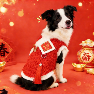 拜年冬装大狗衣服边牧中大型犬喜庆大红福字保暖防寒节日马甲背心