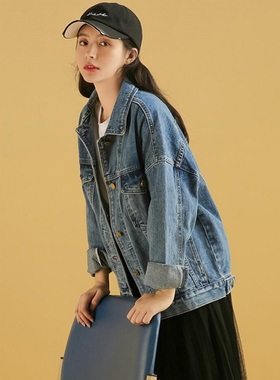 韩国蓝色牛仔外套女宽松bf韩版2025新款春秋中长大码慵懒休闲上衣