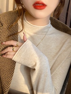 韩国卷边洋气半高领打底衫女2025新款秋冬针织衫修身上衣显瘦毛衣