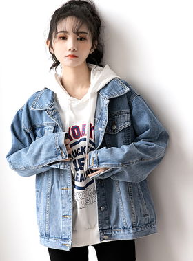 韩国2025新款复古牛仔外套女春秋宽松休闲百搭夹克BF大码蓝色上衣