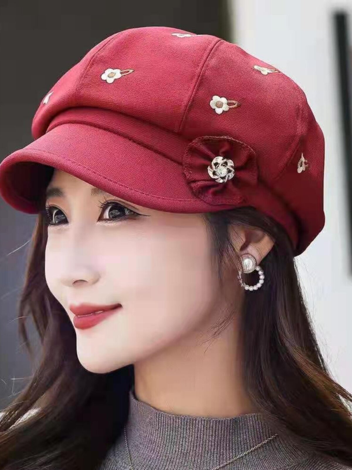 여성스러운 모자 트렌디한 팔각형 모자 새로운 봄 가을 고급 베레모 홍콩 스타일의 뾰족한 모자 아름다운 어머니 모자