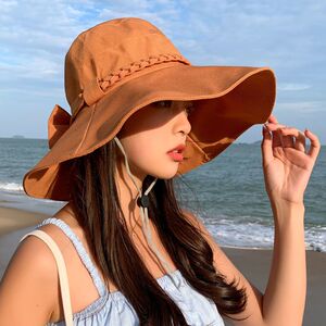 2023帽子女夏防晒遮阳帽大檐蝴蝶结百搭时尚太阳帽遮脸渔夫帽百搭