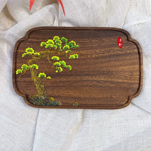 掐丝珐琅茶盘|苍松翠柏盘 送礼团建28X18、含视频教程水晶胶