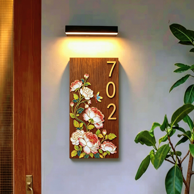 掐丝珐琅蔷薇门牌diy材料包/成品 乔迁礼物（纯实木板视频教程）