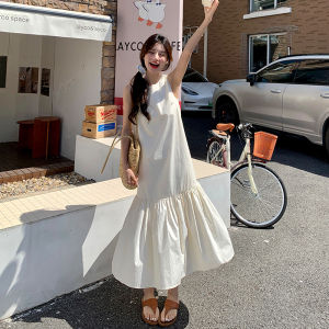 奶白色无袖连衣裙女夏2024新款少女感初恋桔梗甜美法式鱼尾裙爆款图片