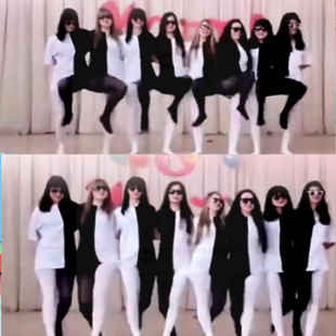 年会搞笑服装团队统一演出服团建搞怪多人连体黑白腿舞蹈视觉错觉