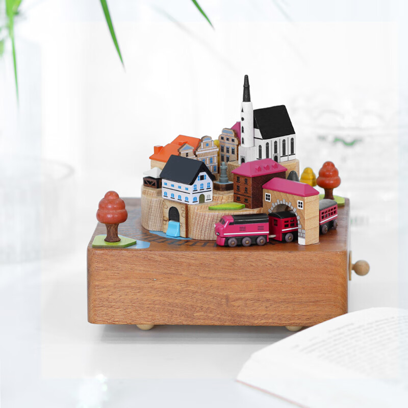 森活木趣木质音乐盒八音盒可旋转小火车男女生女孩儿童节生日礼物