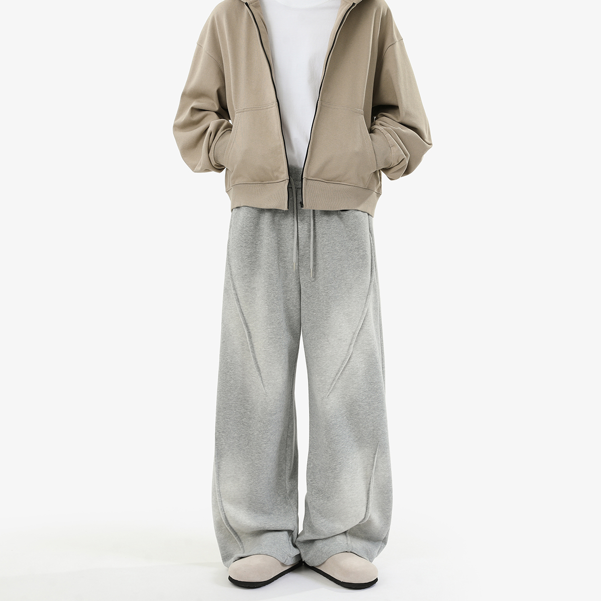 美式重磅水洗休闲裤男秋季cleanfit设计感卫裤宽松百搭垂感长裤潮