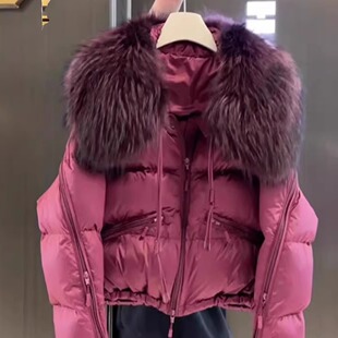 今年流行冬款高级感可拆卸大毛领欧货洋气羽绒棉服女装短款外套潮
