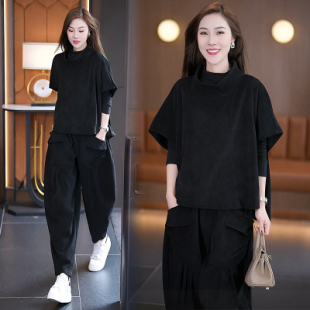 大码 两件套套装 女装 秋季 宽松早秋休闲哈伦裤 一整套高级感卫衣长袖
