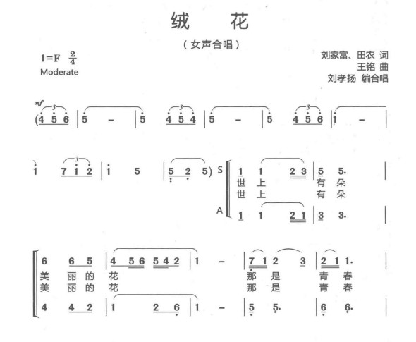 绒花 女声二声部合唱谱简谱yf