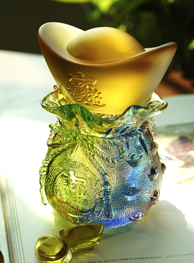 珍悦古法琉璃招财进宝金元宝摆件