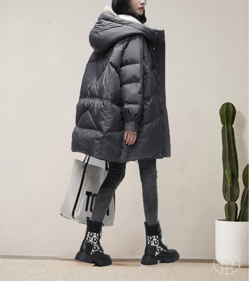 轻如云朵茧型双面异色中长款羽绒服女冬白鹅绒连帽加厚面包服外套