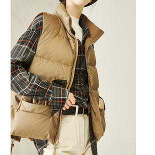 怎么搭都好看沙色光泽黑外穿鹅绒背心女秋冬短款 外套 羽绒马甲无袖