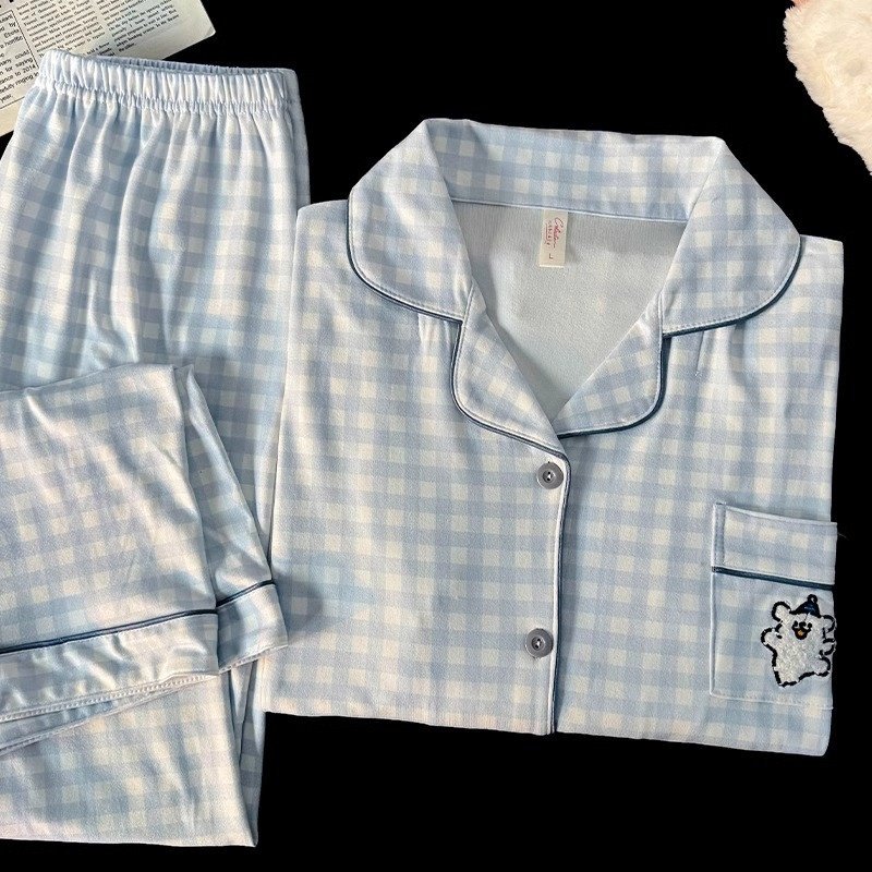 德绒秋冬季睡衣女保暖卡通休闲宽松长袖长裤蓝格小狗家居服两件套,女士内衣/男士内衣/家居服,睡衣/家居服套装,淘宝优惠券,粉丝福利购,淘宝优惠卷