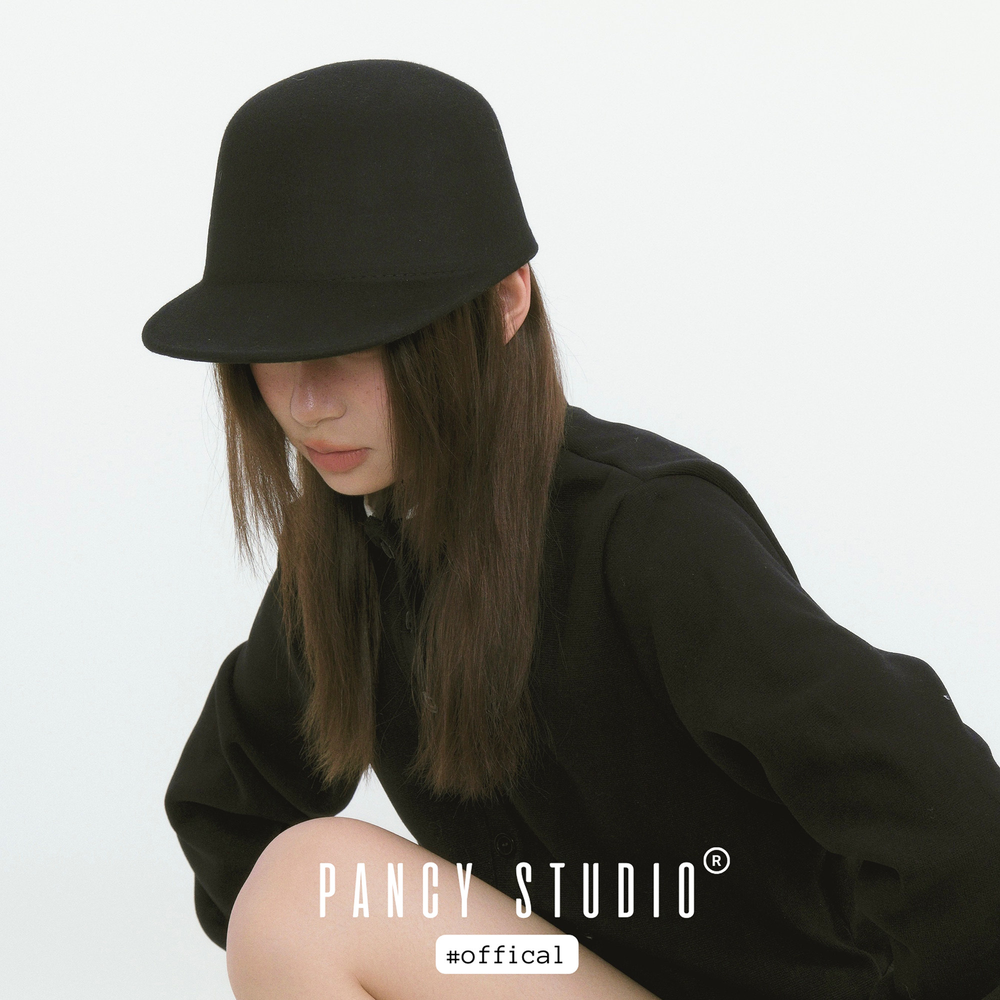 PANCY日系老钱风~黑色毛呢马术帽高级感骑士帽秋冬气质高雅帽子