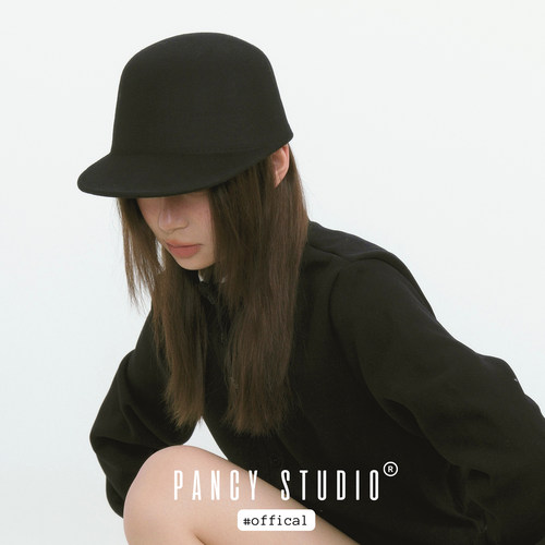 PANCY日系老钱风~黑色毛呢马术帽高级感骑士帽秋冬气质高雅帽子