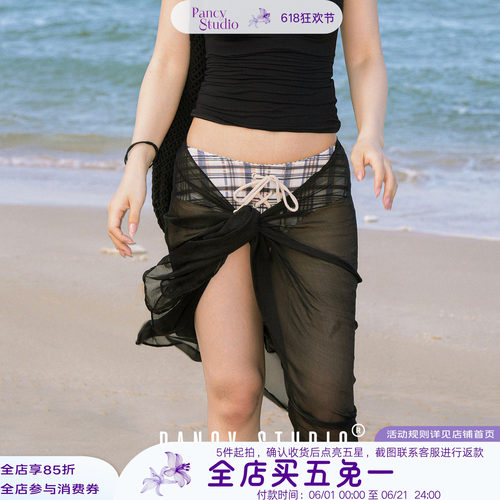 PANCY海边i人友好！保守MM防走光丝巾屁帘比基尼搭配长方巾简约