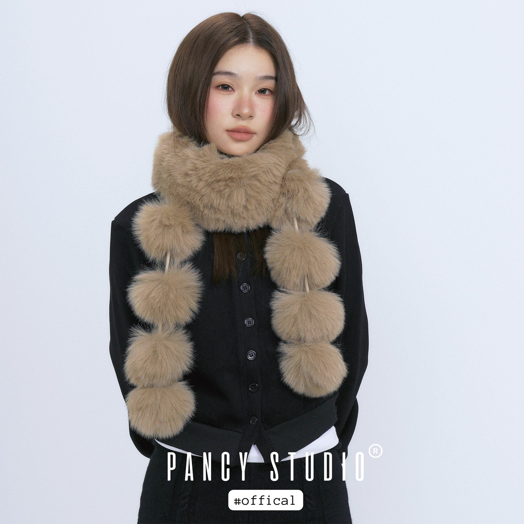 PANCY软糯毛绒绒！质感毛球围巾仿皮草设计感冬季百搭保暖围脖女