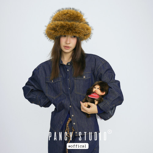 PANCY小众脏橘色~大头围毛绒渔夫帽游牧风保暖加厚东北防寒帽子