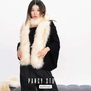 PANCY冬季氛围感毛毛围巾仿皮草长款加厚保暖毛绒围脖女高级感