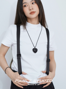 皮质爱心黑色项链可调节